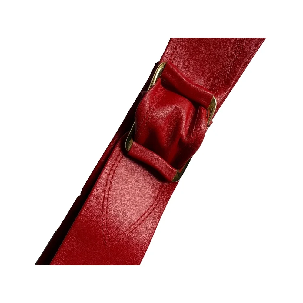 Vintage Womens Red Genuine Leather Belt Size Small Adjustable Sash Gold Buckle